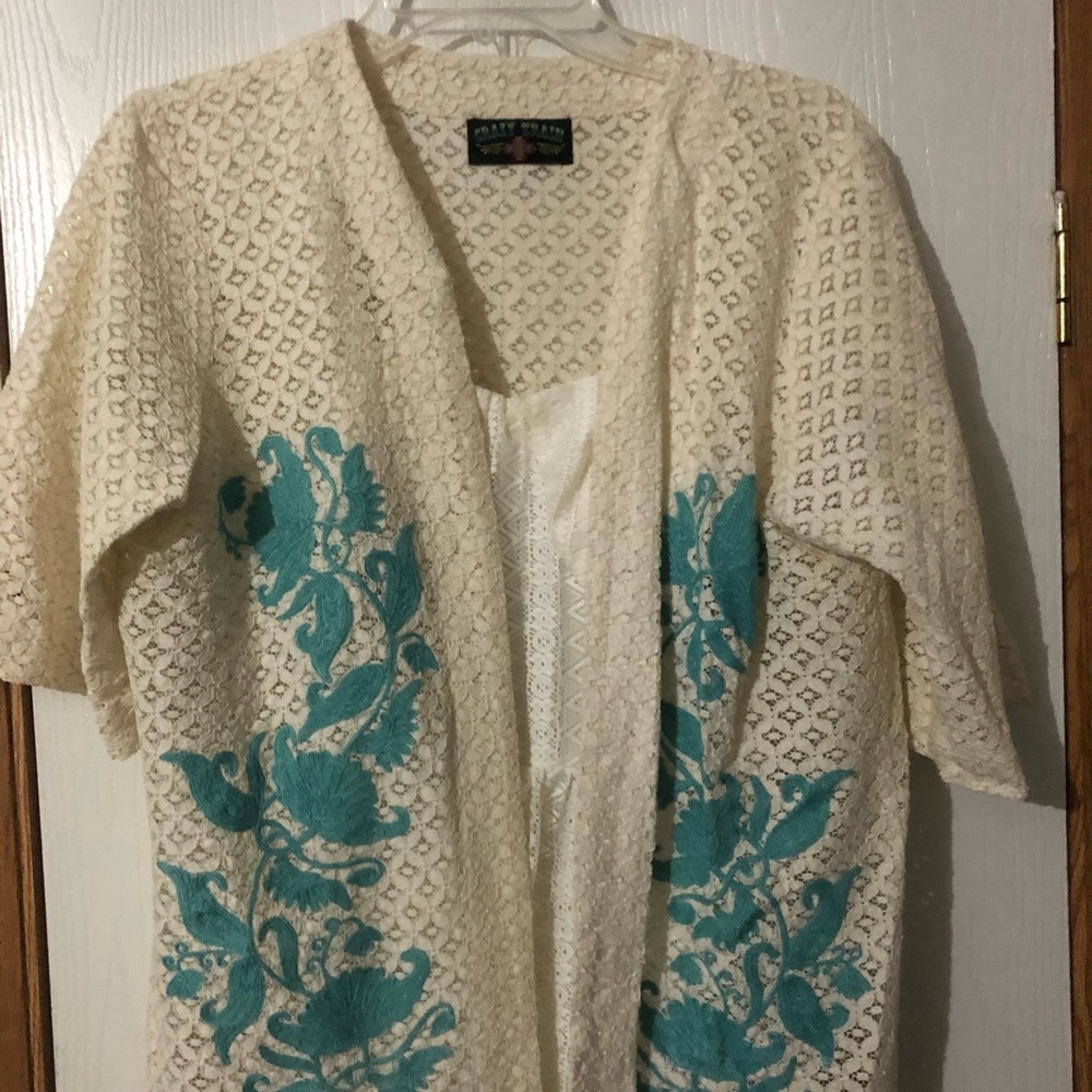Off white and turquoise shawl